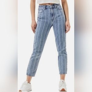 Pacsun Window Pane 100%Cotton Stripe Mom Jeans Cropped Blue 28/Small